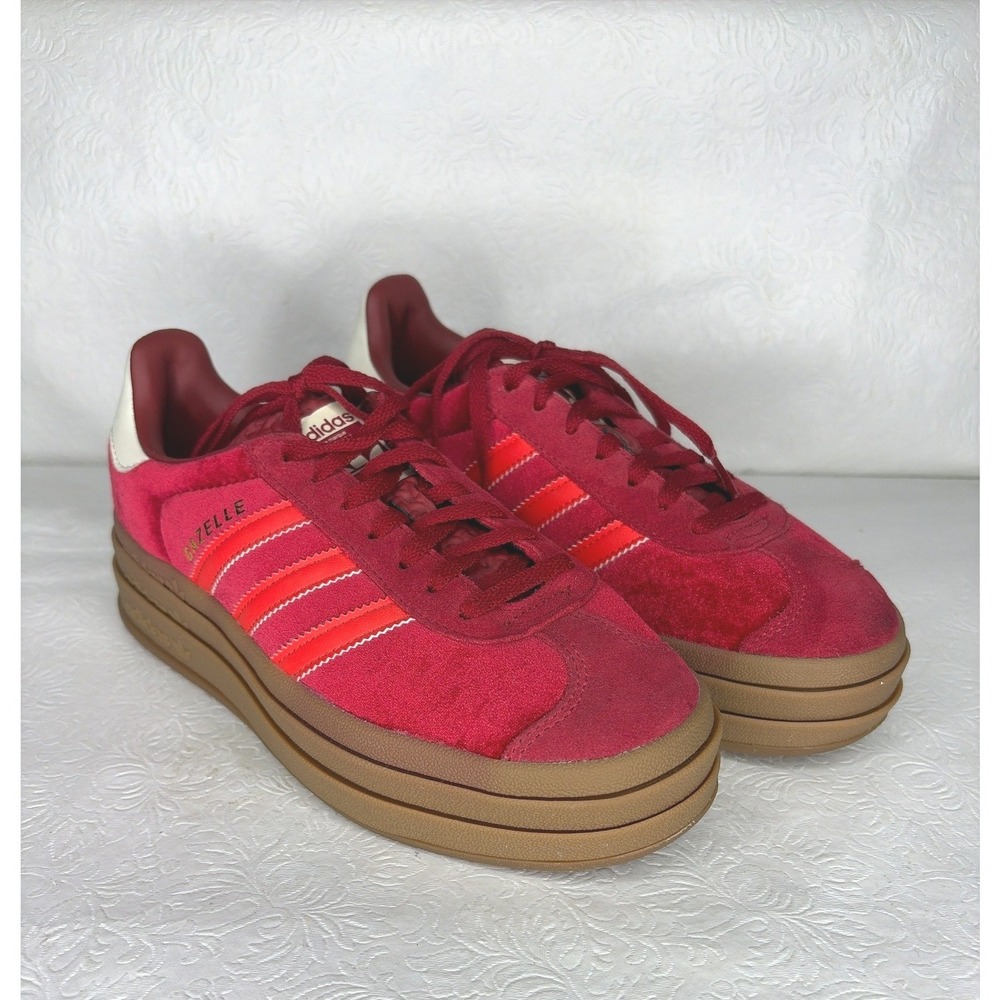 Adidas Gazelle Bold Better Scarlet Red Velvet Platform Sneakers IG4388 Women 7.5